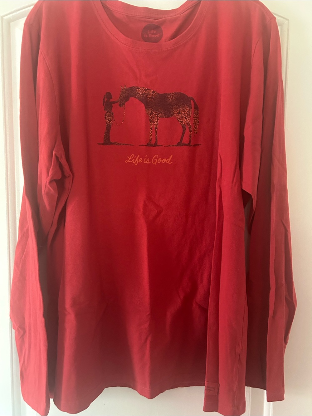 Life Is Good Red Long Sleeve Tee with Horse Graphic